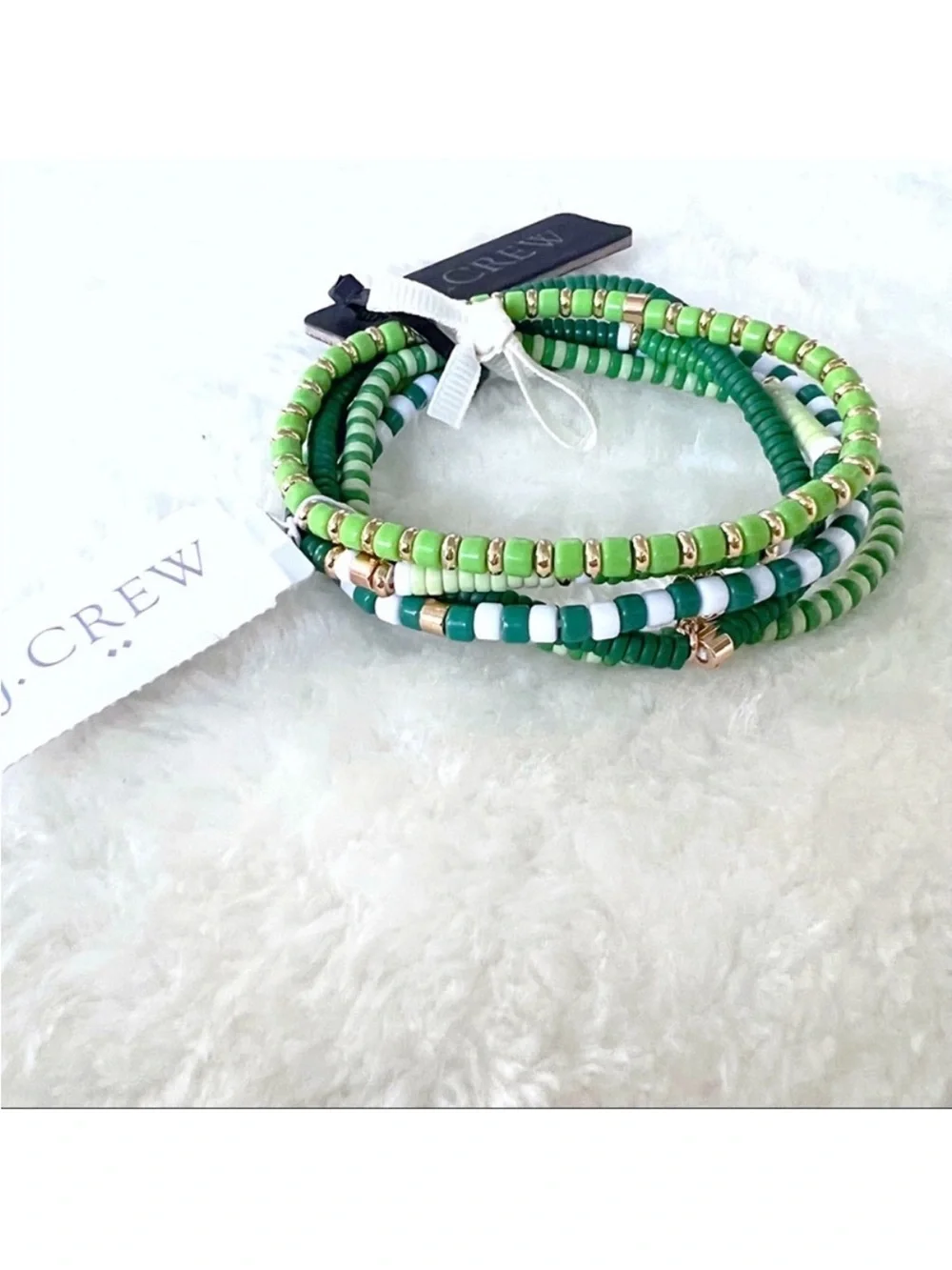 J. Crew Green and Gold 5 piece Beaded Bracelet set